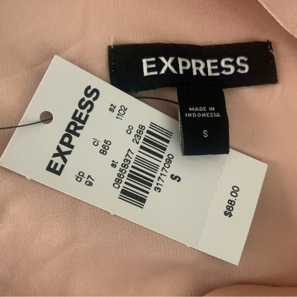 NWT Express Satin Ruched Twist Front Open Back/Bow Side Zip Blouse Top Peach S - Picture 9 of 9